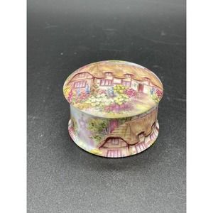 Newhall Bone China Trinket Box Staffordshire England Cottage In Flower Garden